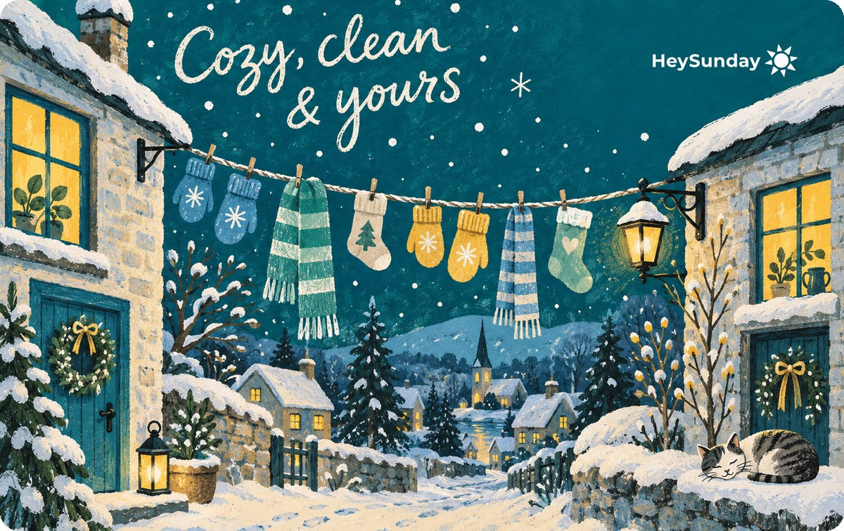 HeySunday gift card, Cozy Clean & Yours design