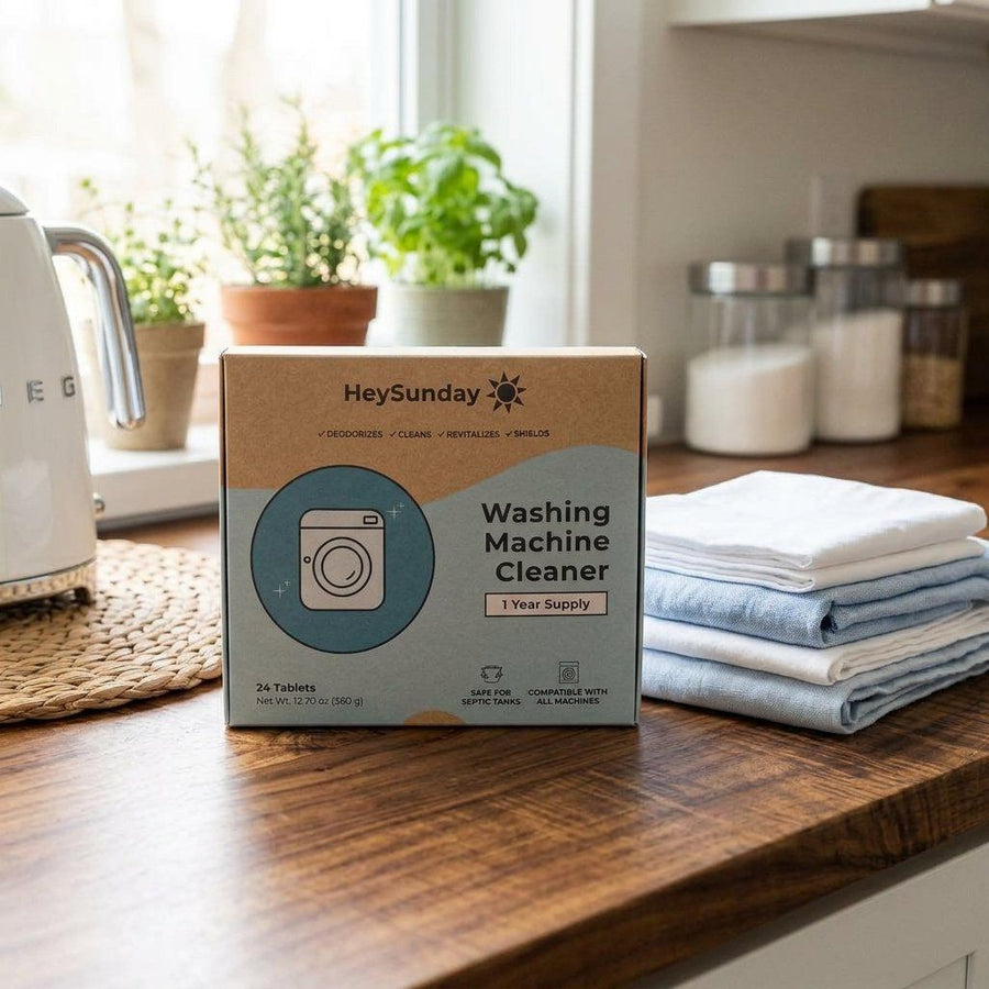 HeySunday Washing Machine Cleaner on a kitchen counter
