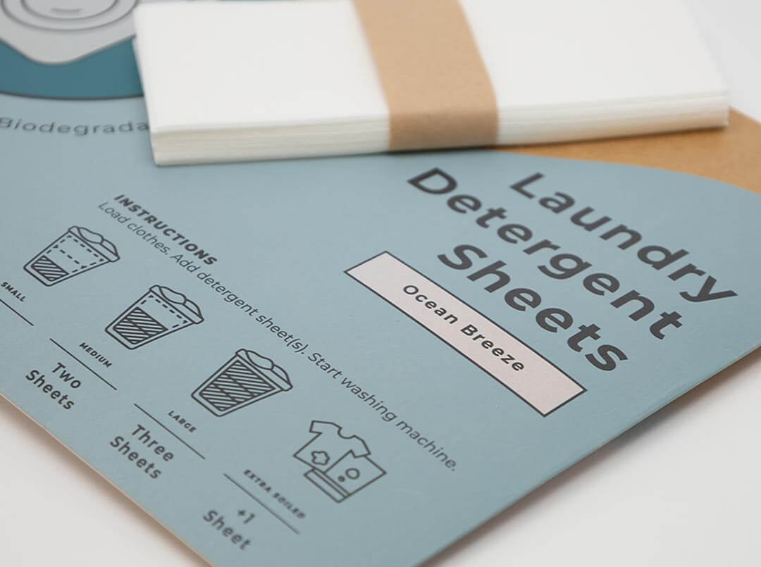 HeySunday compostable packaging with detergent sheets