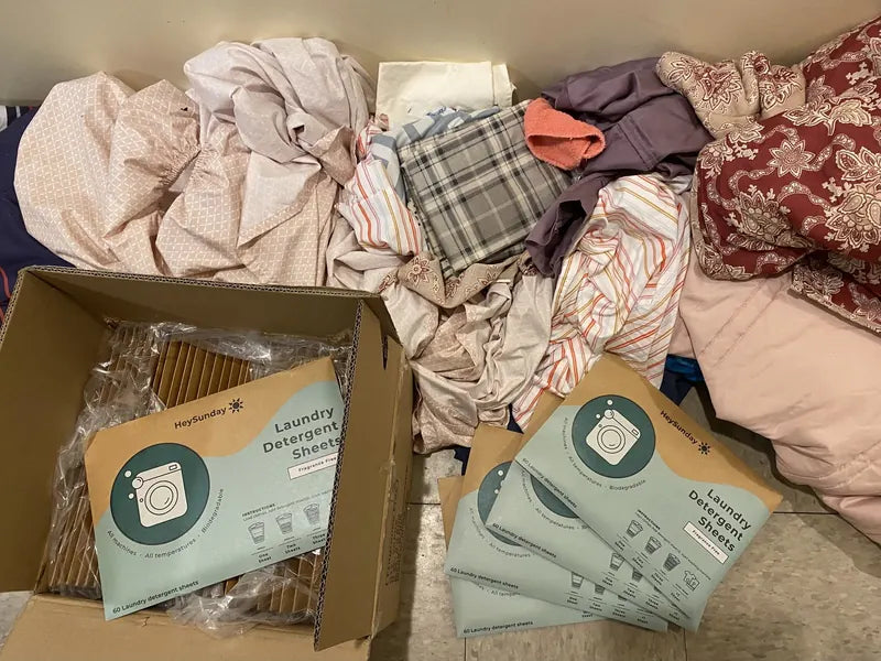 Boxes of donated HeySunday laundry sheets at Circle, a shelter partner in Vermont