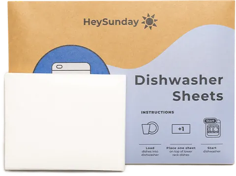 A pack of HeySunday Dishwasher Sheets with a sheet