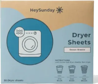 A pack of HeySunday Dryer Sheets, Ocean Breeze