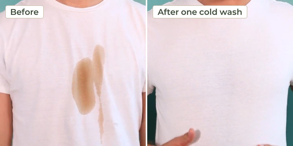 The same white t-shirt before and after one cold wash